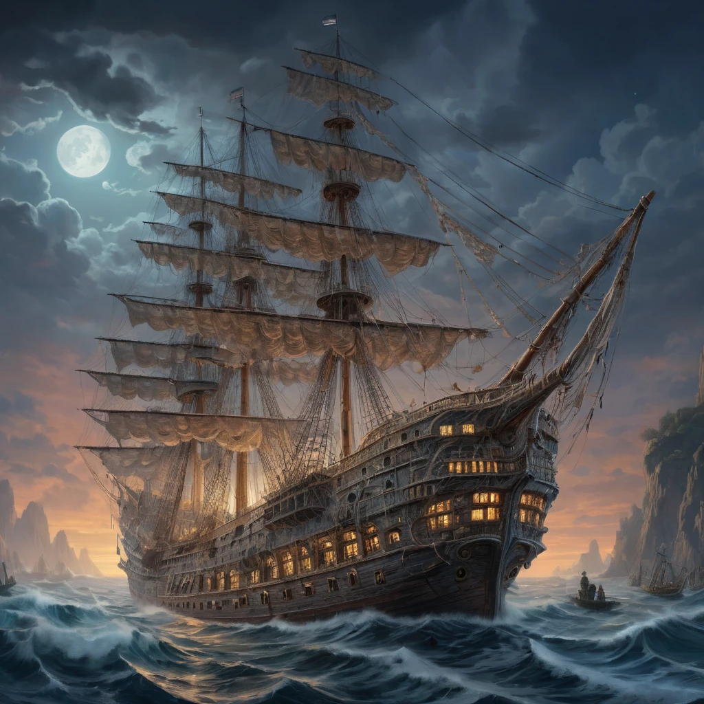 ghost ship, best quality, masterpiece, Representative work, official art, Professional, Ultra intricate detailed, 8k