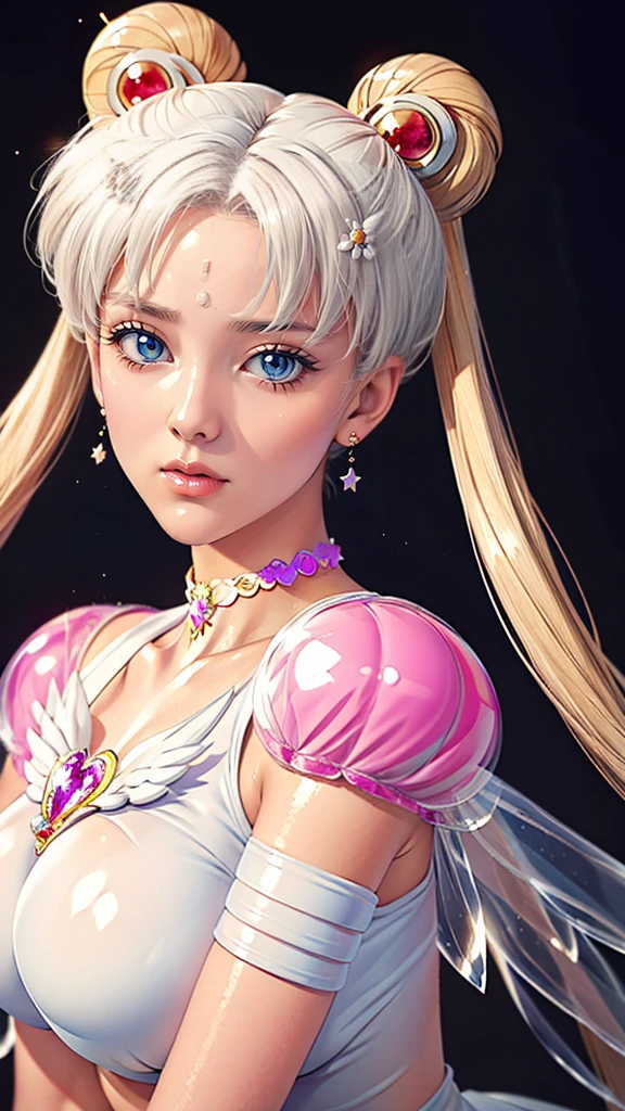 (((Perfect body,White and tender skin,(((Yellow layered skirt Pink puffy sleeves White gloves White boots Wing brooch Red choker Red ribbon Wings Hairpin Red bun cover Golden crescent forehead mark))),(((EternalSM ,Slender and soft golden hair, crystal clear and delicate skin, bright blue big eyes, thin cherry colored lips,,))),((masterpiece)),highres,((Best quality at best)),masterpiece,quality,Best quality,((( Exquisite facial features,Looking at the audience,There is light in the eyes,(((lol,happy))),))),(((Light and shadow,Huge breasts,))),(((Looking at the camera,black background,))))