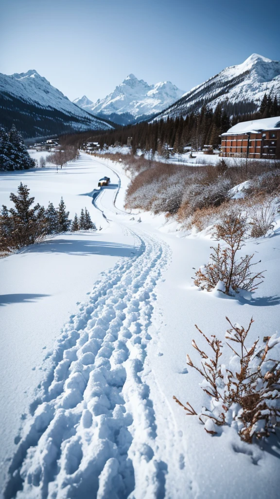 Footprints of people in the snow, a very heavy snowfall is falling