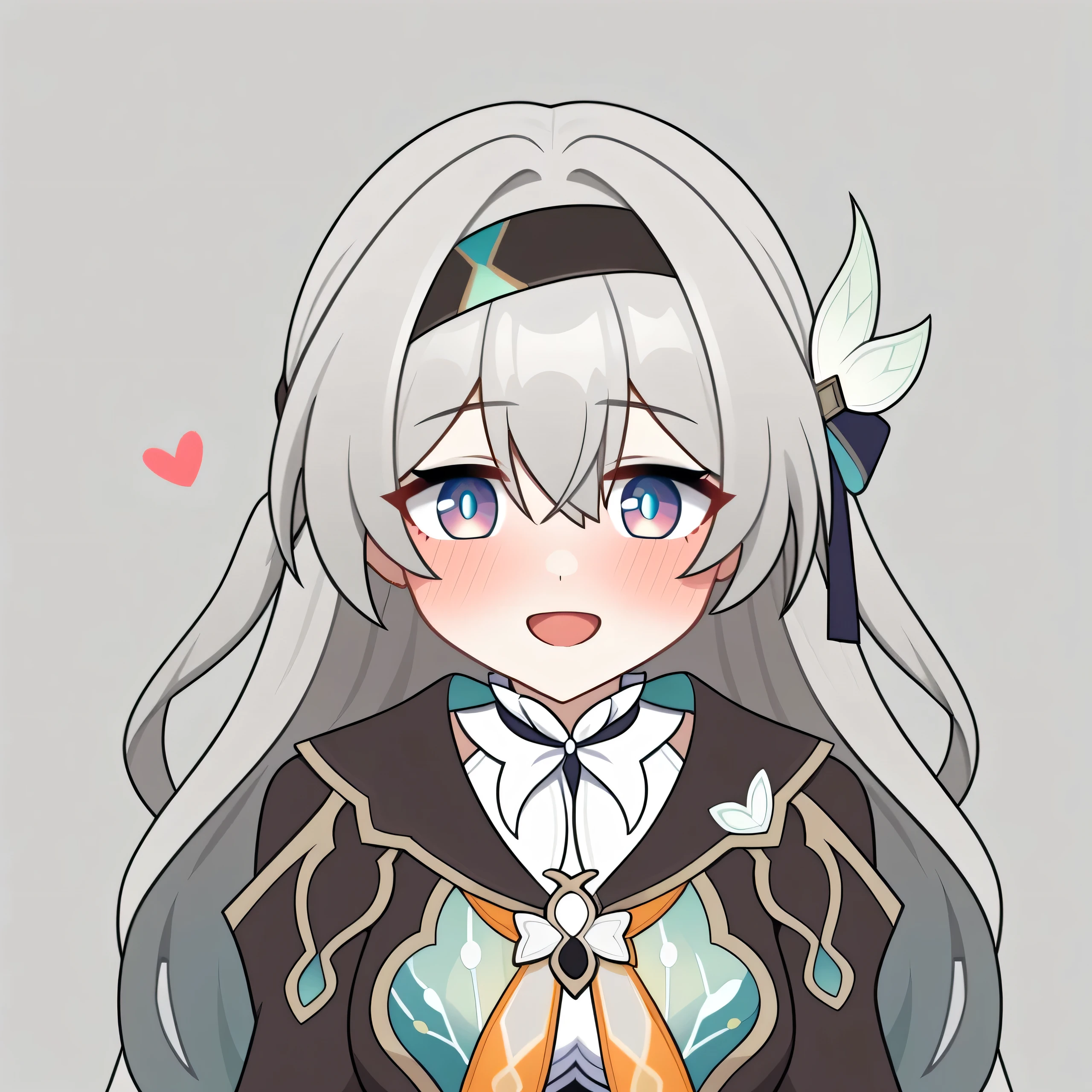 score_9,score_8_climb,score_7_climb,1 girl, :good, black_hairbangood, black_shirt jacket, light blue_ribbon, Blush, closegood_eyes, collaregood_shirt, opinion, goodot_nose, face_viewer, firefly_\(Honkai:_star_railway\), gray_hair, hair_between_eyes, hair_bow, hair_consumption, hair_ribbon, hangoods_climb, heart_hangoods, height, long_hair, open_mouth, Portrait, sigoodelocks, simple_backgroungood, alone, rope_of_fortune, white_backgroungood, white_bow, white_shirt