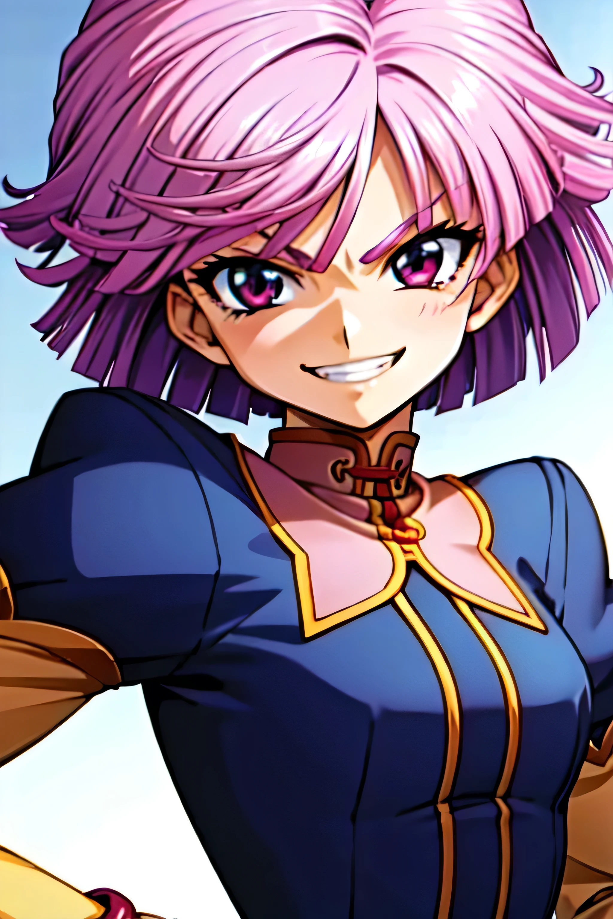 (best_quality 4K, 8K, High resolution, Masterpiece: 1.2), ultra detailed),from_below,(anime_screencap),(1girl,solo),dynamic_angle,too evil_smile,too evil laugh at,tis,deep shadeded_face,too sadistic,smile worst,,bob short  hair,,,looking at viewer,upper body,