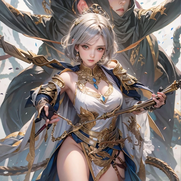 Woman in ancient battle attire、Serious expression、Short-haired、Deadly position, Gorgeous Necklace, scale skin:1.5, Enchanting anime girl, Beautiful and seductive woman, Realistic and perfect body, , Perfect body with realistic shadows, Reptile Eyes：1.5