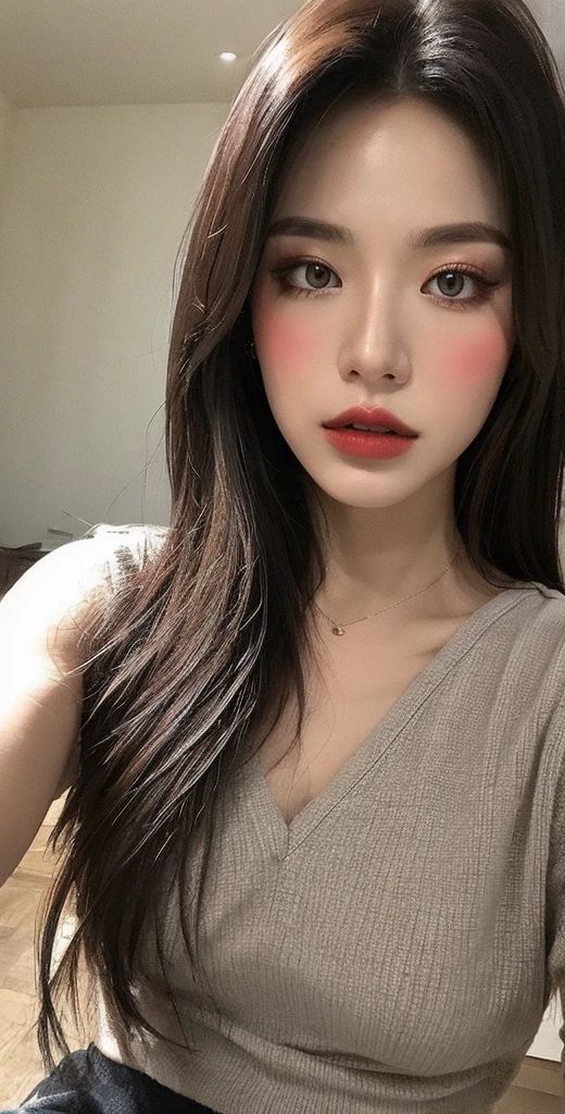 pieck finger, ((masterpiece)), best quality, 1girl, eye shadow, upper body, portrait, selfie.