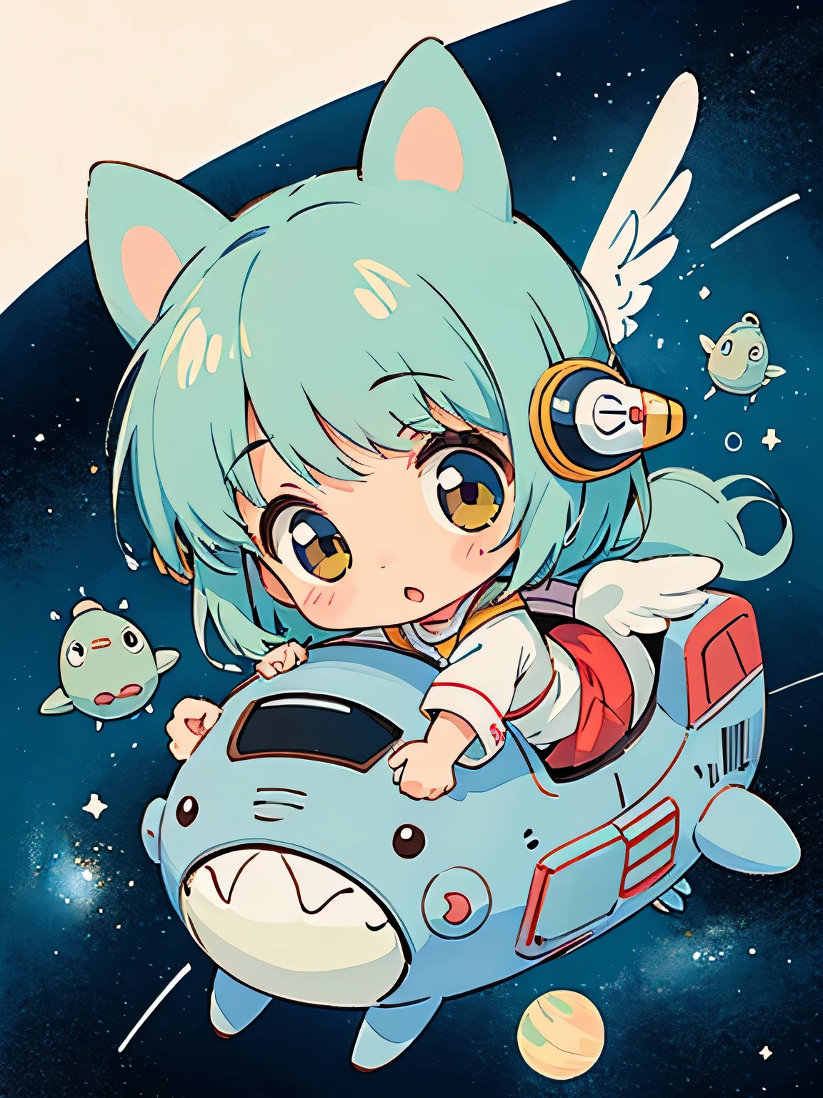 Hayao Mayazaki style, Kawaii Design, The most beautiful girl of all time、Chibi, totoro, Space Travel, Angel