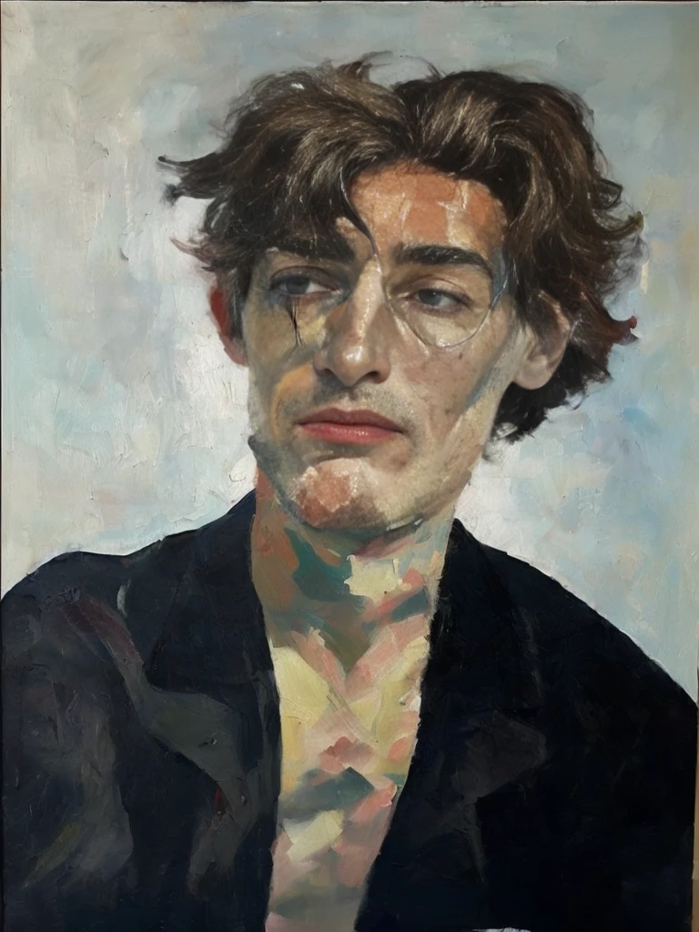Oil portrait of a young man, (Oil painting) , (large smears), invoiced, impressionism, paint texture, ((contrast lighting))