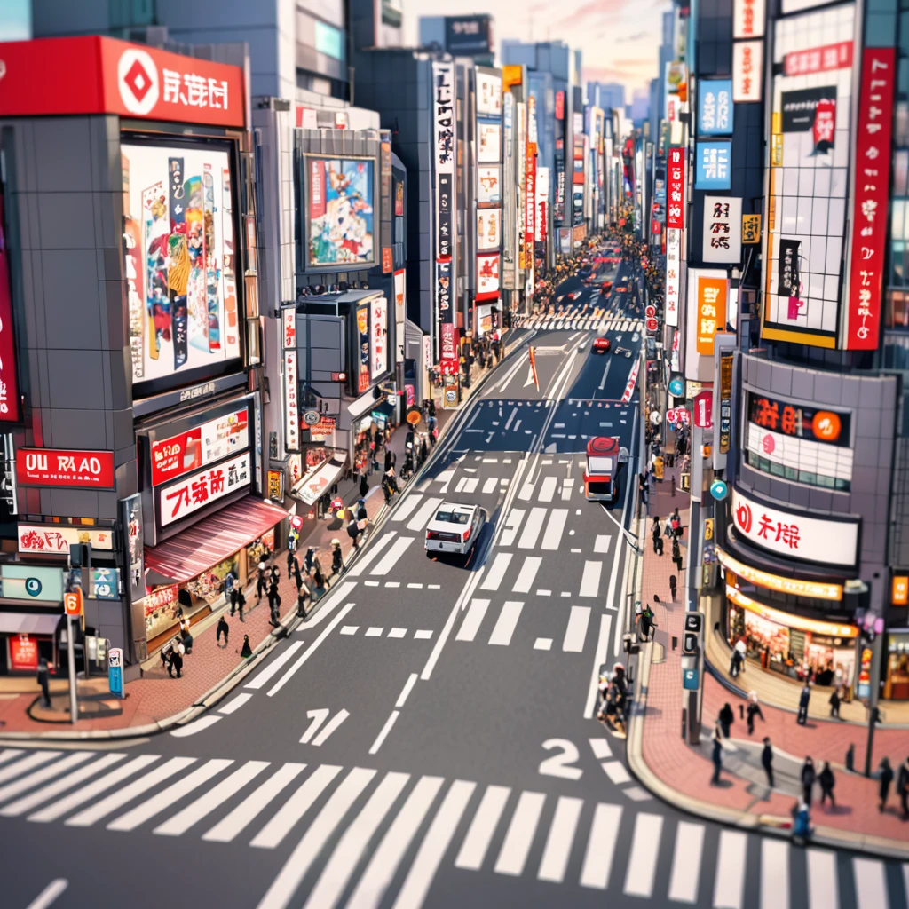 tilt-shift photography,(masterpiece, top quality, best quality),(ultra-detailed, absolutely resolution),((16k, high res)). Tokyo Shibuya street