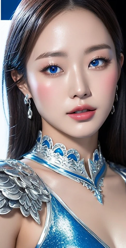 a close up of a woman in a silver and blue dress, chengwei pan on artstation, by Yang J, detailed fantasy art, stunning character art, fanart best artstation, epic exquisite character art, beautiful armor, extremely detailed artgerm, detailed digital anime art, artgerm on artstation pixiv, armor girl