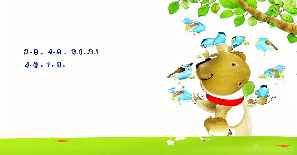 Hyperrealistic style, Warmth and healing, Pixar animation style, A chubby brown bear with a red scarf, Q Cute, Humble and cute, Lots of chubby blue birds, White background, There are branches and green leaves above the head, grassland, Rich and delicate details, 3D Rendering, Rim Light, Light Effect, Volumetric Light, photography, Ultra-clear