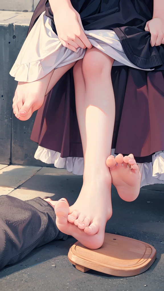(((close up foot))), (I look up at the girls from the ground)、((Girl touches boy's penis with her foot and makes him ejaculate))、((A seductive wicked smile)), Yui、low length、(thin)、(((5 girl)))、(Bright white skin), (((child gir Hair、Messy hairstyle、(Forehead)、、Grey Eyes、Squint your eyes、white Cropped tank top、(covered nipples), ((Angle from below:1.5)), ((Black tight mini skirt))、belly button、(Thighs), White panties, crotch、(garter belt)、((foot)), ((Girl squeezes me with her crotch))、Lift your legs a little、((Foot on penis)), In the classroom of an elementary school, masochistic, boy is lying, (penis), The boy is exposing his crotch、((eject cum)), ((footjob))、