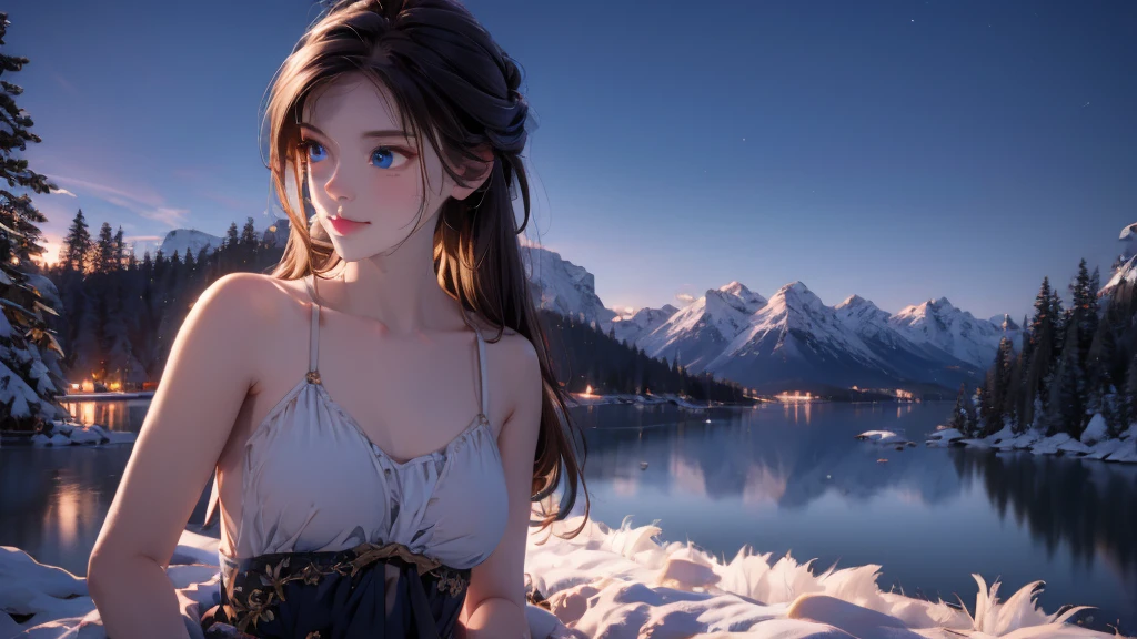 1 girl, medium light brown hair, light blue eyes, wearing black suit, night city, absurdres, high res, ultrasharp, 8K, masterpiece, looking from behind