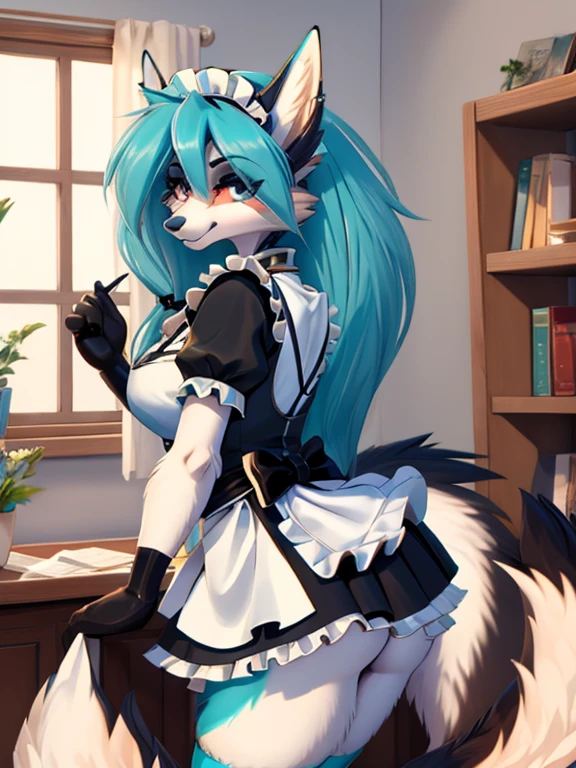 Miku Hatsune, 30 years old women, maid costume, alta definicion, orejas de kitsune, college girl