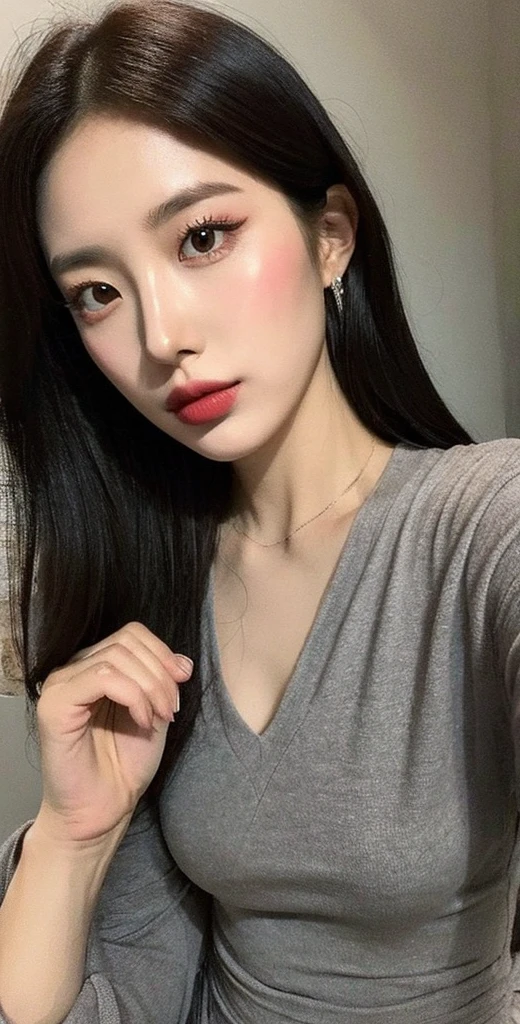 pieck finger, ((masterpiece)), best quality, 1girl, eye shadow, upper body, portrait, selfie.