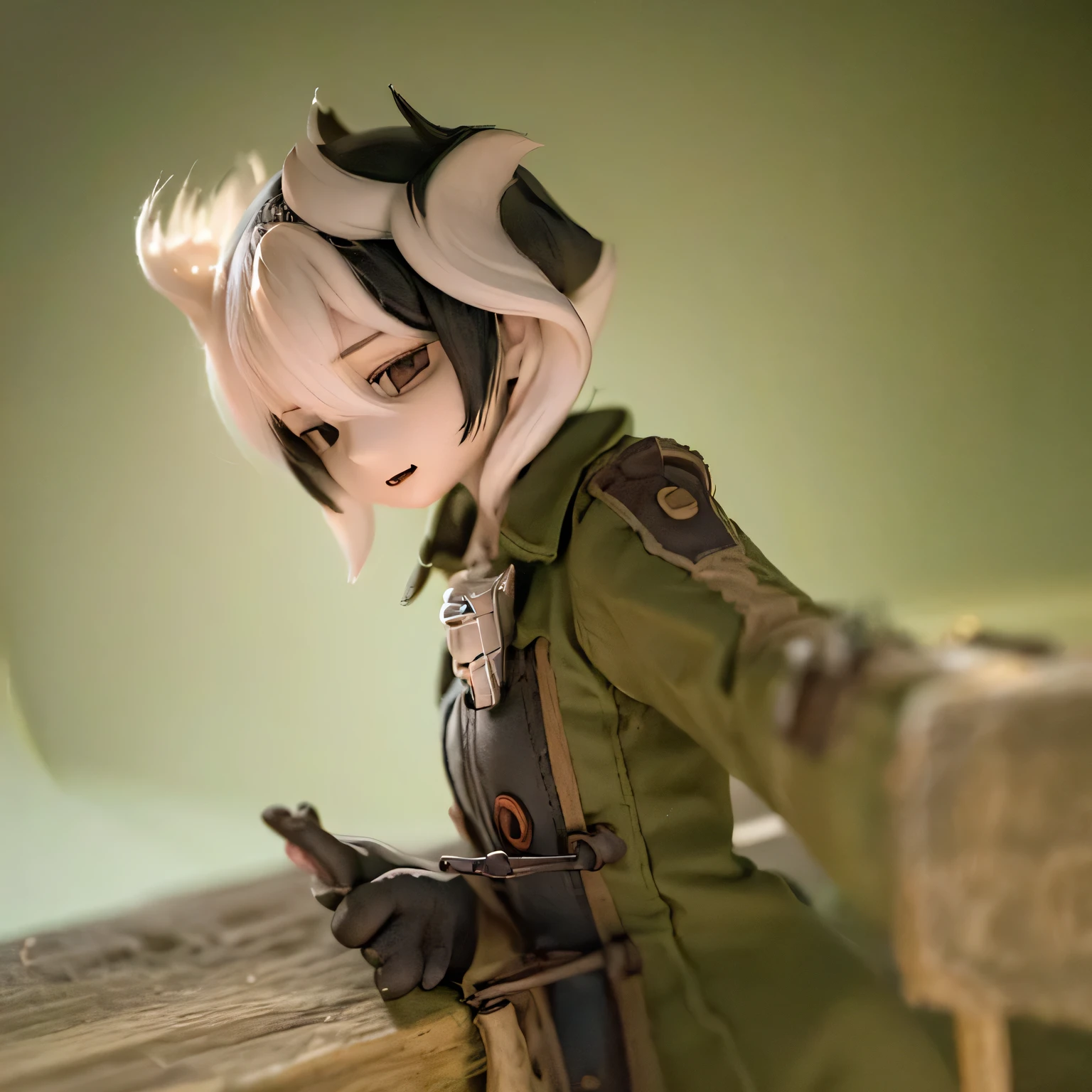 Made in Abyss 2 Meter Ozen, Beautiful attention to detail, Beautiful lip detail, Highly detailed eyes and face, Long eyelashes, Finely crafted mechanical body, Device, pipe, wire, Highly detailed metal parts, Advanced Technology, Futuristic, Cool metallic colors, Dark colors, Chiaroscuro lighting, Dramatic lighting, Cinematic, Award-winning digital art, Epic Scale, masterpiece、Sit on a chair and cross your legs