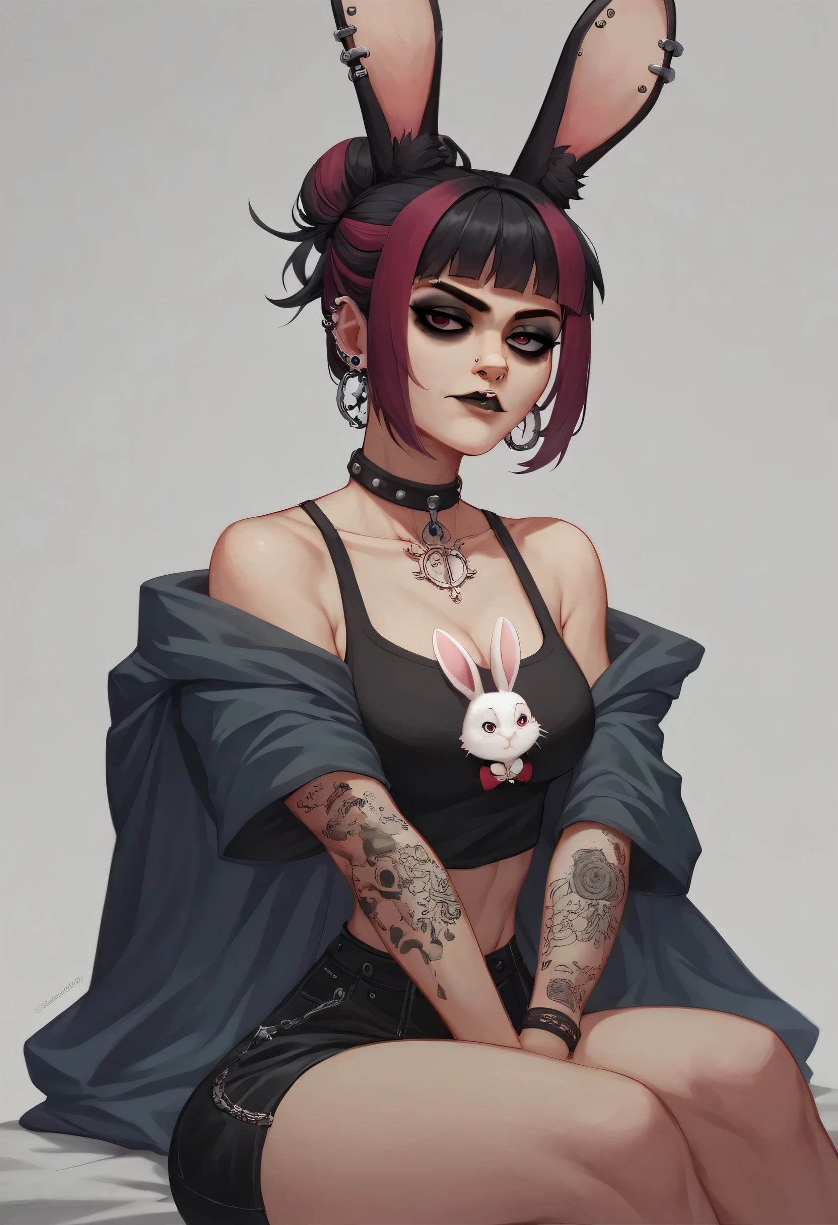 Modernist art, Live-action anime, A girl who loves rabbits, Sitting with a rabbit, Egon Schiele, Emo art, Otherdimensional, Portrait art by Jakub Rebelka、highest quality、Highest quality、ge0g1yph1ks