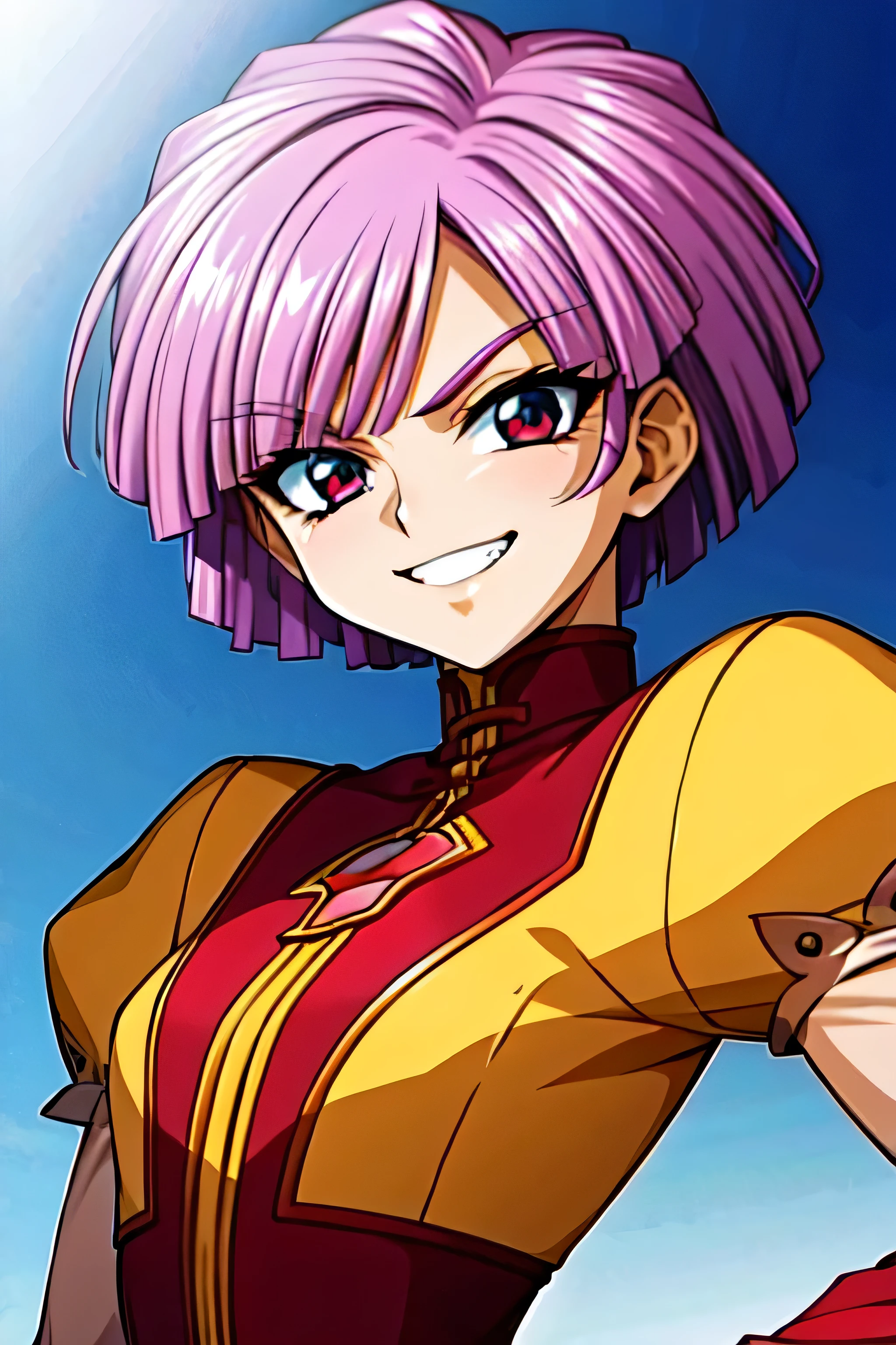(best_quality 4K, 8K, High resolution, Masterpiece: 1.2), ultra detailed),from_below,(anime_screencap),(1girl,solo),dynamic_angle,too evil_smile,too evil laugh at,tis,deep shadeded_face,too sadistic,smile worst,,bob short hair,,,looking at viewer,upper body,
