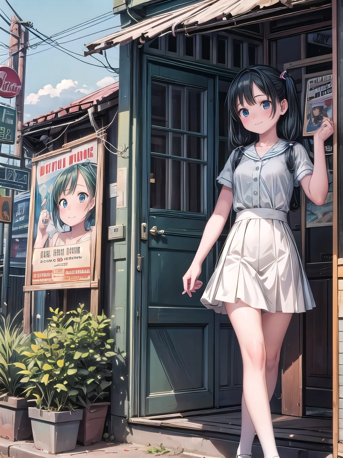 (masterpiece、highest quality、highest quality、Official Art、Beautiful and beautiful:1.2)、(One Girl:1.3)Hatsune Miku、Twin tails,Big Breasts,Poster of the girl who lost her smile, Glossy old advertising poster, Vintage Posters, Poster Vintage, Retro Posters, enoch bolles, 1940s propaganda posters, Joseph Brant, inspired by Art Frahm, beautiful retro art, art deco poster, Vintage Posters style, Hidden Ads, Trading card cover