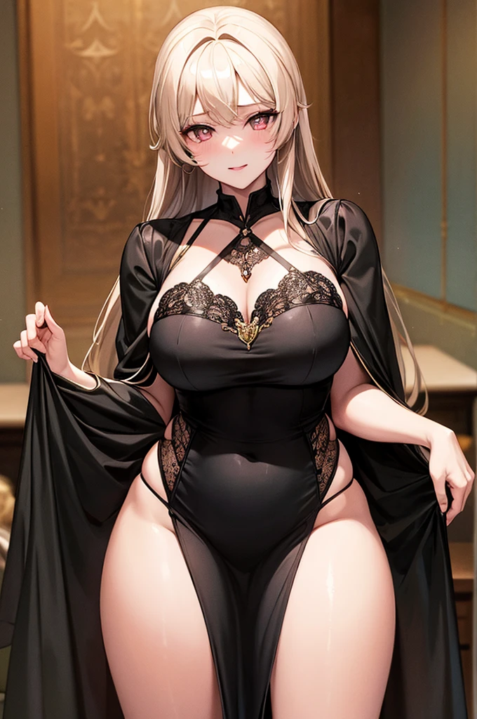 masterpiece, highest quality, One girl, alone, ((Mature Woman)), Round pupils, long hair, hair, Princess, Black Dress, Fantasy, Happy, View Viewer, comics, anime, (oil)