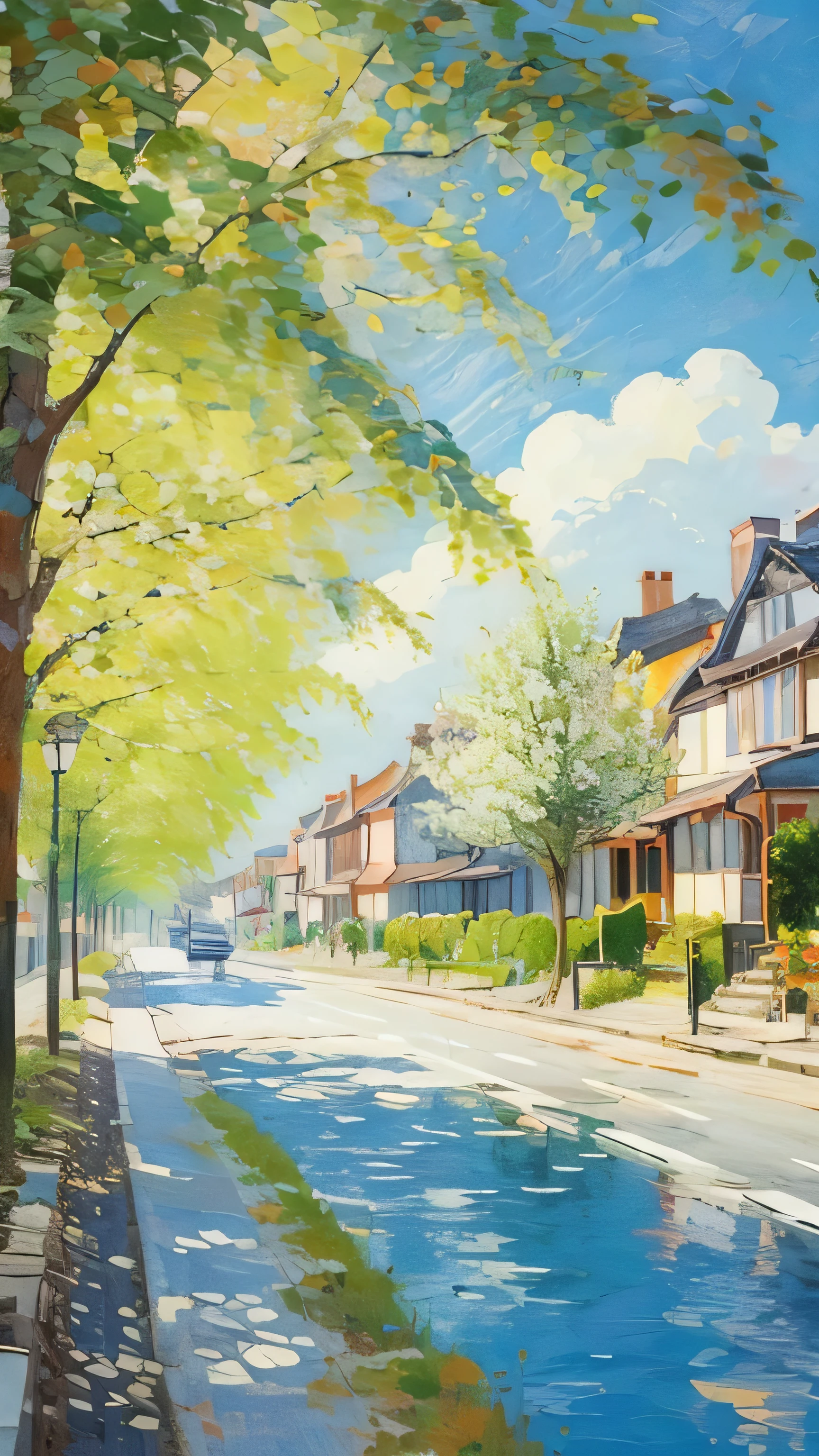 City, European Architecture, outdoor, sunny, road, White Cloud, Vision, Depth of Field
