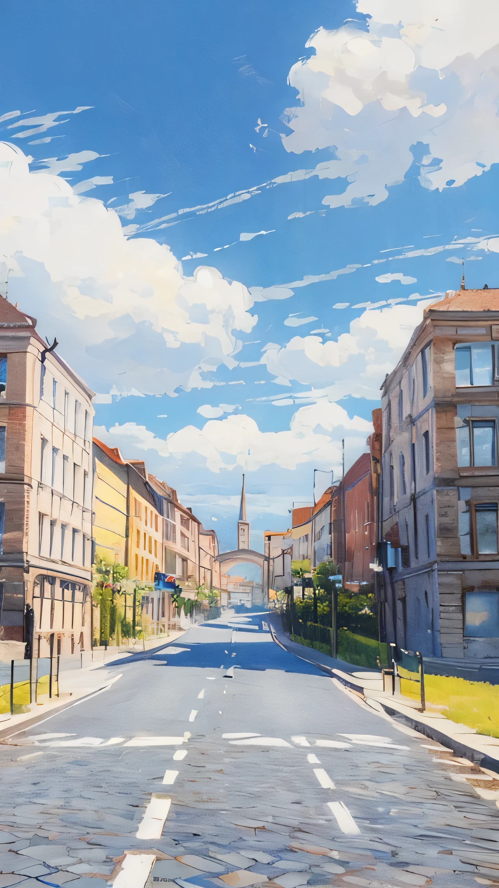 City, European Architecture, outdoor, sunny, road, White Cloud, Vision, Depth of Field
