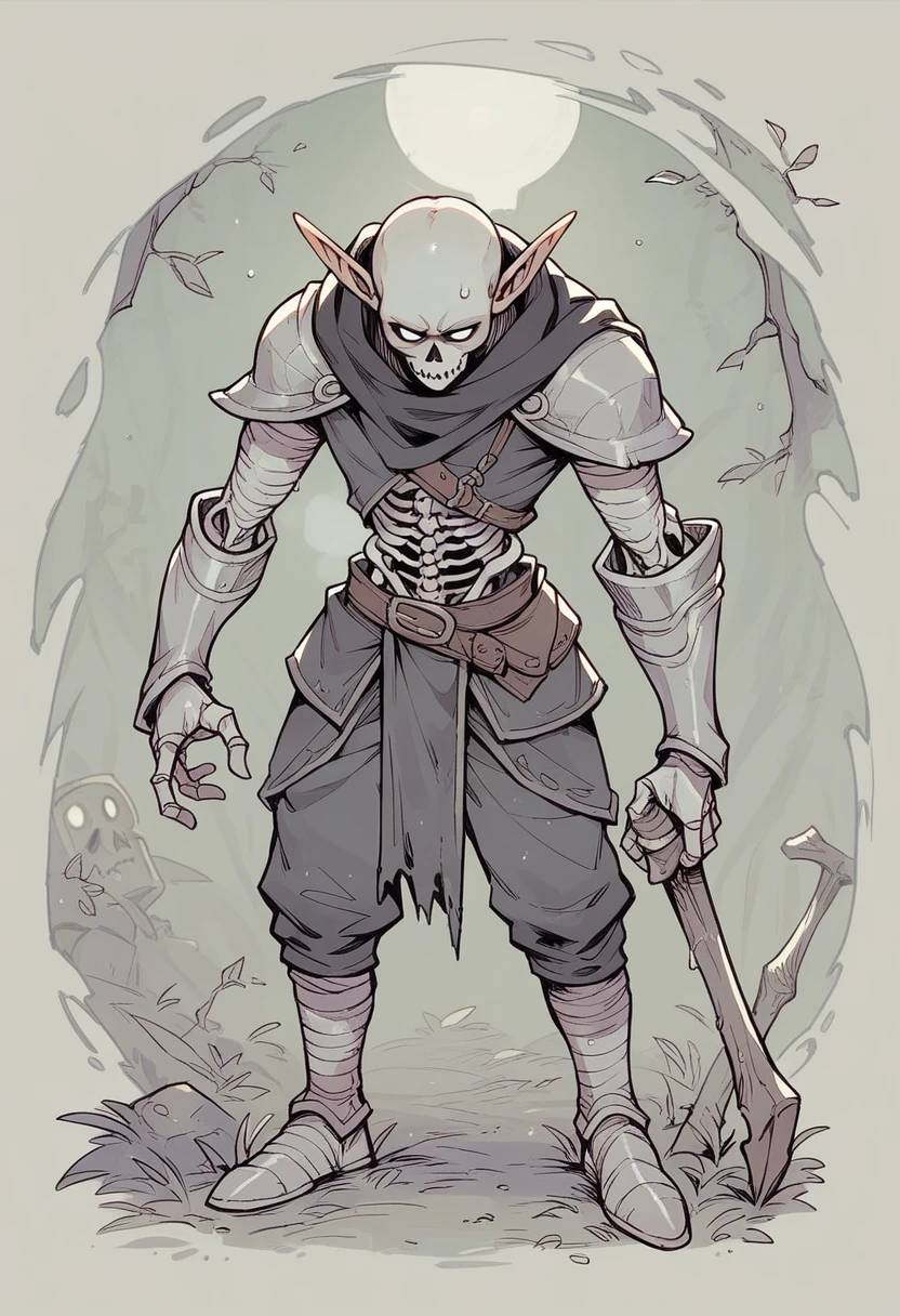 young man ,Male Dark, dark Woods, cold colors, Elf with puple eye, Warlock dnd , Skeleton army in background
