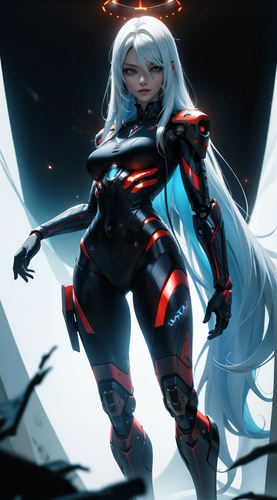 masterpiece, best quality, ultra - detailed, intricate,, very detailed, high resolution, realisticlying, hd, 8K, 1man, full body shot shot, humanoid robots, long legs, mechanical legs, dynamic poses, Extremely delicate mech, Glowing dark red LED part, extra very long hair, full bodyesbian, High-tech background, rim-light, scientific fiction, (Marek Okon:1.3), Mooncryptowow's midway style, psychedelia, The halo, nsfw