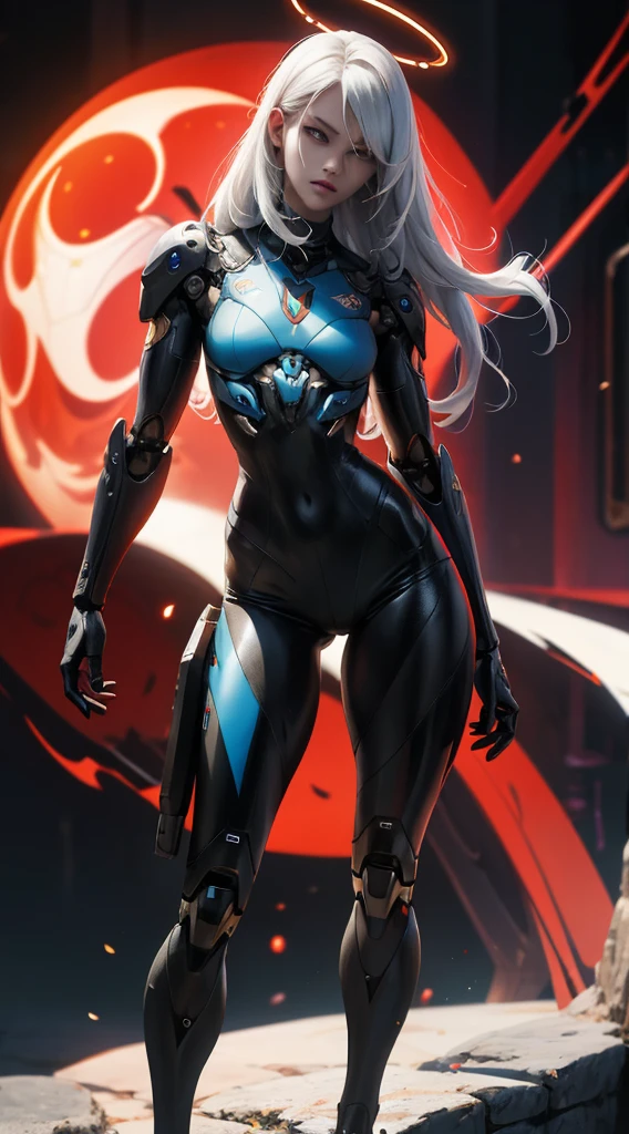 masterpiece, best quality, ultra - detailed, intricate,, very detailed, high resolution, realisticlying, hd, 8K, 1man, full body shot shot, humanoid robots, long legs, mechanical legs, dynamic poses, Extremely delicate mech, Glowing dark red LED part, extra very long hair, full bodyesbian, High-tech background, rim-light, scientific fiction, (Marek Okon:1.3), Mooncryptowow's midway style, psychedelia, The halo, nsfw