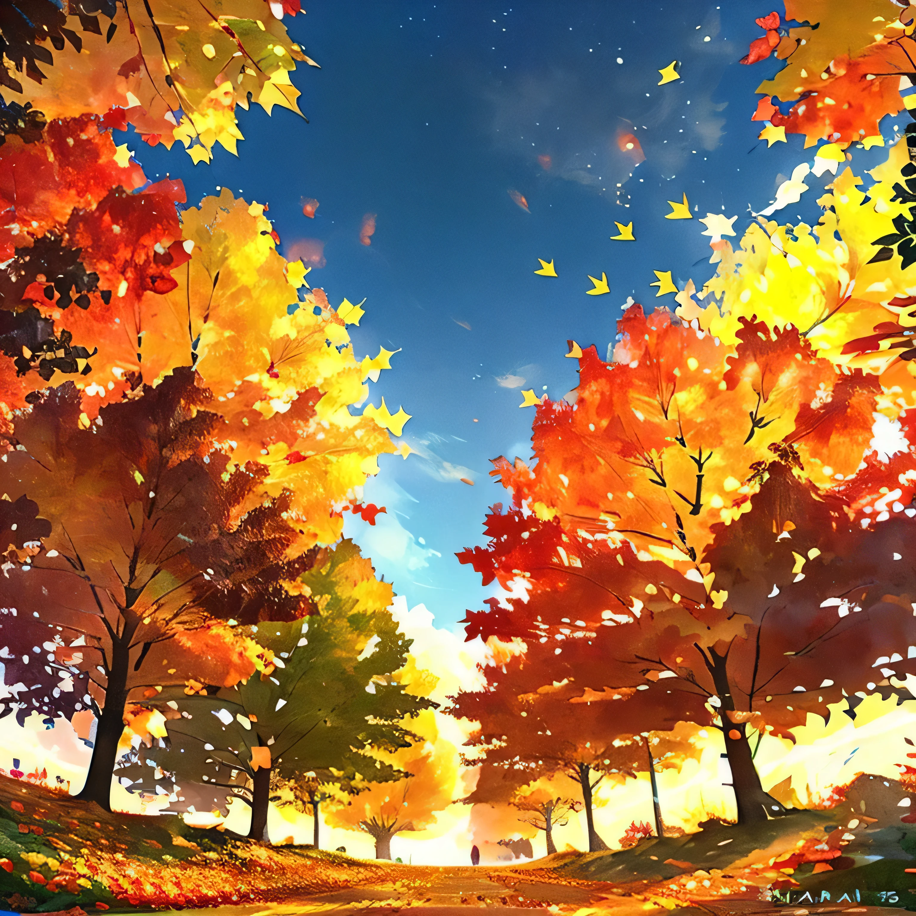 autumn leaves dancing in the sky