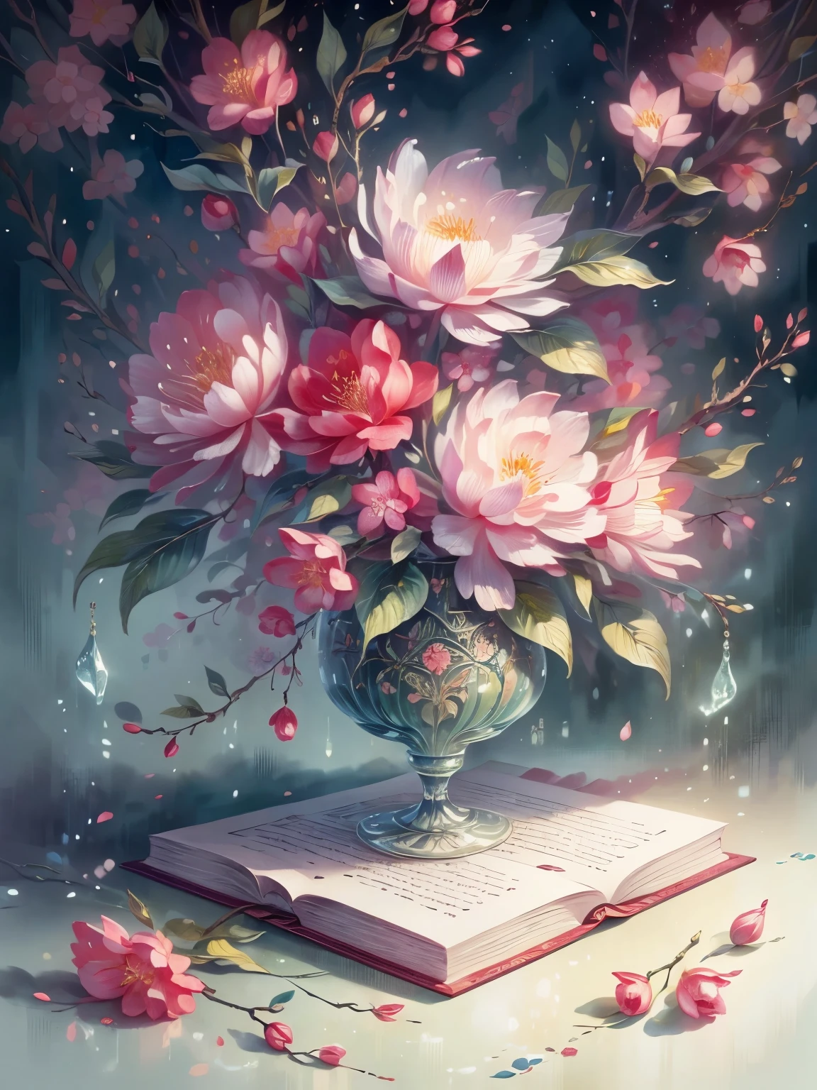 1 plum blossom, vintage botanical illustration, highly detailed, ultra-detailed, masterpiece, best quality, 4k, 8k, photorealistic, dramatic lighting, intricate, lush, ornate, victorian, antique, old book, encyclopedia, botanical, scientific illustration