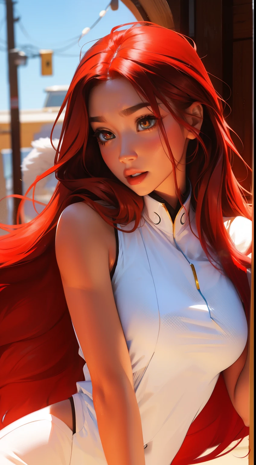 Angel, Attractive, girl, with long red hair, golden eyes, expressive breasts