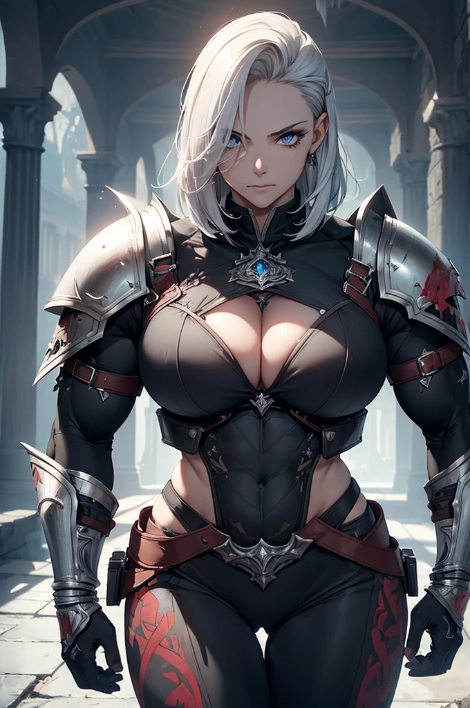 ((body builder:1.4)),(extremely detailed CG unity 8k wallpaper), (masterpiece), (best quality:1.2), (highres), (illustration:1.1), (cinematic light:1.1), finely detailed, intricate details, (best illustration), 8k resolution, intricate details, best quality, realistic, ultra-detailed, best illumination, best shadow, ultra-HD, cryengine, ultra hd, (detailed reflection), detailed shadows, (((intricate details))), smooth, ((perfect shading)), high quality metal texture, metallic luster, highly detailed illustration, (semi realistic:1.6), (wide_shot:1.2), (landscape view), (midriff), (great composition:1.0), (face to below knee:1.3), ((dark)), (embroidery armor:1.5), looking at viewer, full armor, 1boy, (solo), metal armor, (crew_cut_hair:1.8), knight, (slick back short hair:1.4), (red hair:1.3), silver_armor, night, expressionless, heavy breathing, ((holding shield:1.2)), head down, handsome, sharp, male focus, cuisses, gauntlets, shoulder armor, pauldrons, breastplate, knight, in Passage, (stout muscular body), (stout physique), savage facial features, stylish pose, dynamic pose, armor ornament, stairs, pillar, column, , gloomy, terrifying atmosphere, complicated background, dynamic camera angle, blood rain behind, (((high quality gothic ruins))), (depth of field), ((cinematic lighting)), ((dark fantasy:1.5)), spot color, monotone, red, splashing blood, (best illumination), (hyper intricate details), ((ultra-detailed)), 4k unity, (extremely detailed CG:1.2), (8k:1.1), Artstation, ((by Donato Giancola, by Wenjun Lin, by Keith Thompson)), ((semi-realistic)), (realism), (dynamic), (RFKTR_bontrex-150:0.5), busty, female, girl, curvy, bob hair, cute girl, big breast,(((girl muscular))) ((toned body huge breasts)) pale skin black hair yellow eyes dark atmosphere sad sad sad thick thick thick,1girl, solo, short hair, blue eyes, white hair, ((((muscular)))), abs, (huge breasts), (thick thighs), (angry), looking at viewer, ((pale skin)), (cleavage), huge ass, from below,