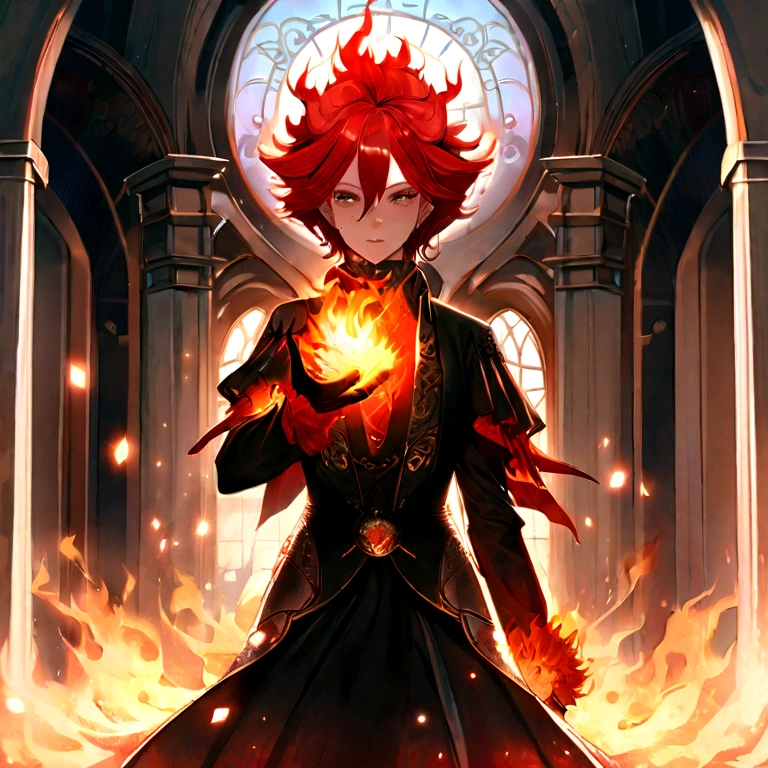 uma jovem linda, Deusa do fogo, long flowing fiery red hair, Corpo perfeito, peito redondo perfeito, suave e atraente, usando um vestido peplos vermelho de estilo antigo, standing and starring, Flames are burning around you, high resolution, foto de fantasia, vivid, tiro de corpo inteiro, Entre em uma cena cativante, How energetic fire particles ignite the air around them, Creates an incredibly dynamic atmosphere. Creative lighting styles bathed in brilliant light, Luz acesa, Harmonizes with rotating fire particles. Made with meticulous precision,Render in stunning 10k high resolution, This masterpiece embodies the artistic medium of digital illustration, Mystical Realism, and contemporary surrealism, The ethereal beauty of flames, Fire particles enhance the feeling of magic and wonder.