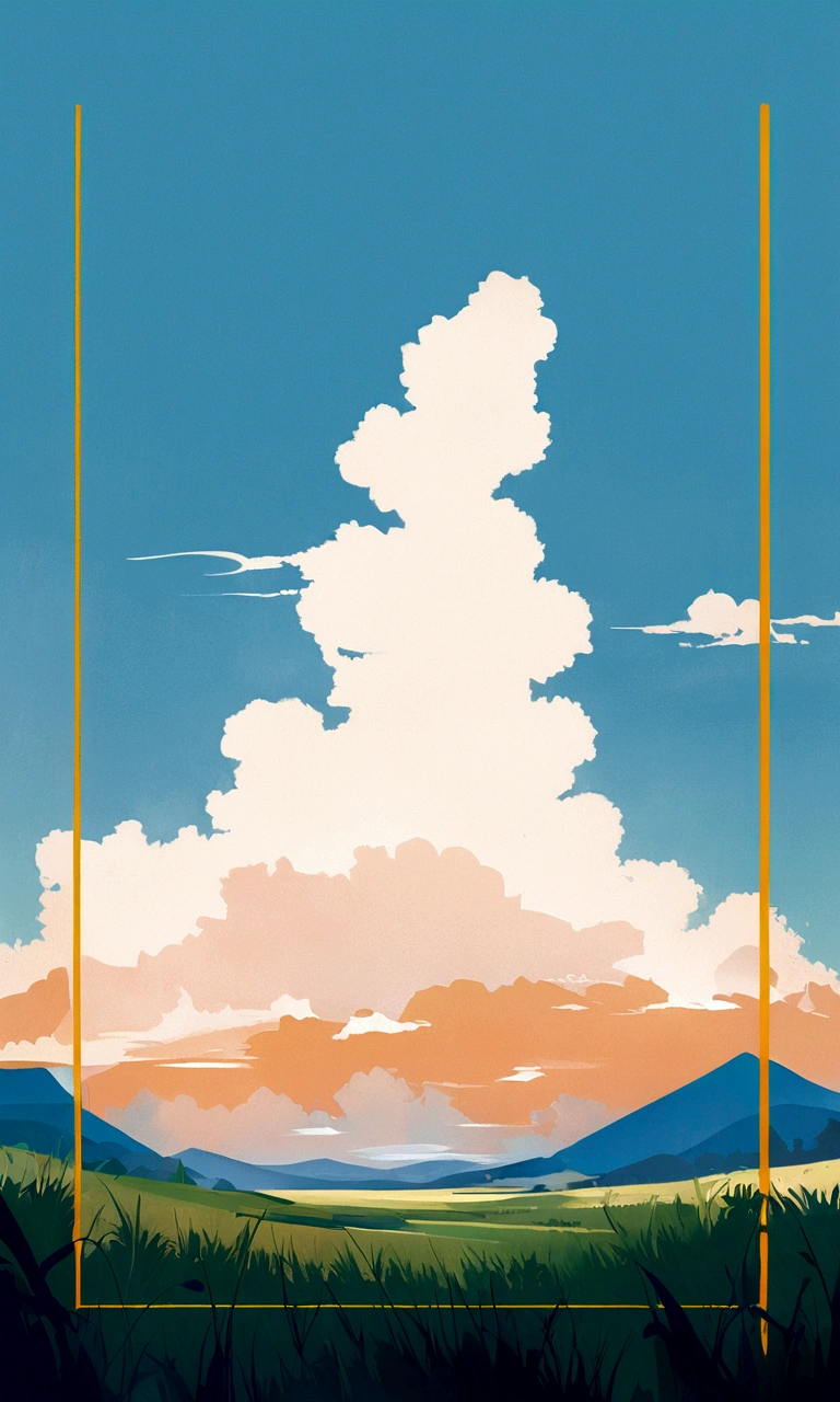 travel poster design, grassland, Blue sky, White Cloud, Image minimalist style