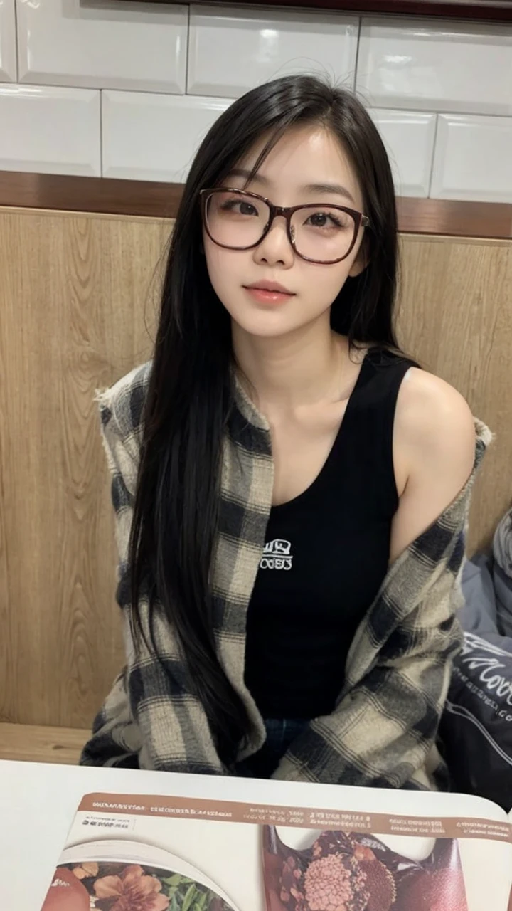 (masterpiece, Highest quality, It captures a very cute moment, Depth of written boundary, Super detailed, Ultra-high resolution, C4D, Octadale, 3D Modeling,Realistic human photos、 8K, 16K, One Girl,Middle school students, Small breasts,Black Hair,short hair,Straight Hair,Light brown eyes,White headband,Wearing black glasses,Cute face), Bloomers, Black tank top, zettai ryouiki, Wet clothes,Classroom Nights,Moonlight, Good elevator, Take off、Real-life skin、Not an anime、Realistic、Not an illustration