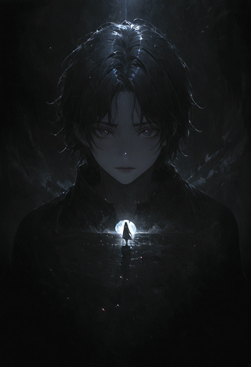 Center-parted bangs、Wolf cut boy、Black Hair、Dark Eyes、Illness、Fall into Darkness