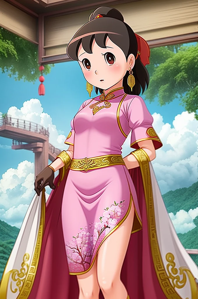 A woman in a pink dress stands in the clouds, Princesa chinesa antiga, China Princess, an ancient Chinese goddess, Chinese fantasy, Palace ，shizuka,hot, A girl in Hanfu, dreamland of chinese, chinese empress, ancient china art style, Chinese mythology, Wearing ancient Chinese clothes, Chinese style painting, a beautiful fantasy empress, ancient chinese beauti