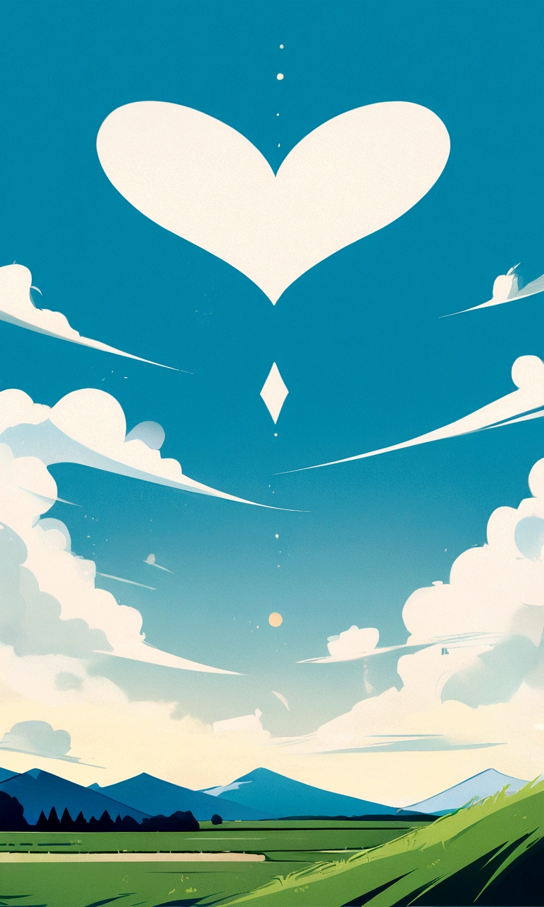 travel poster design, grassland, Blue sky, White Cloud, Image minimalist style