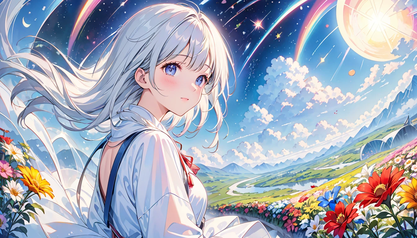 Melody Mark、first-class、Mastepiece、1 female、solo、(Abstract Painting:1.45、(Psychedelic Theme:1.6)、(Military Girl World:1.5)、(Nostalgic Landscape:1.5)、(Colorful flowers:1.5)、(Lots of creatures:1.5)、(Space World:1.5)、(At the center of the world is the most beautiful woman in the world)、(Many stars are falling:1.5)、A ray of light spreads、Crystals spreading from the center、prism、In the glass maze、Wrapping You Up、In the fog of the sky、Slipping through your fingers、Pure white breath、I feel like。Sucked into the night sky、I looked up,The falling snow began to draw a spiral,Your back、Tired of city life、Talking of time、Fill the gap of sudden sadness with this snow、Quietly closing the boundaries、