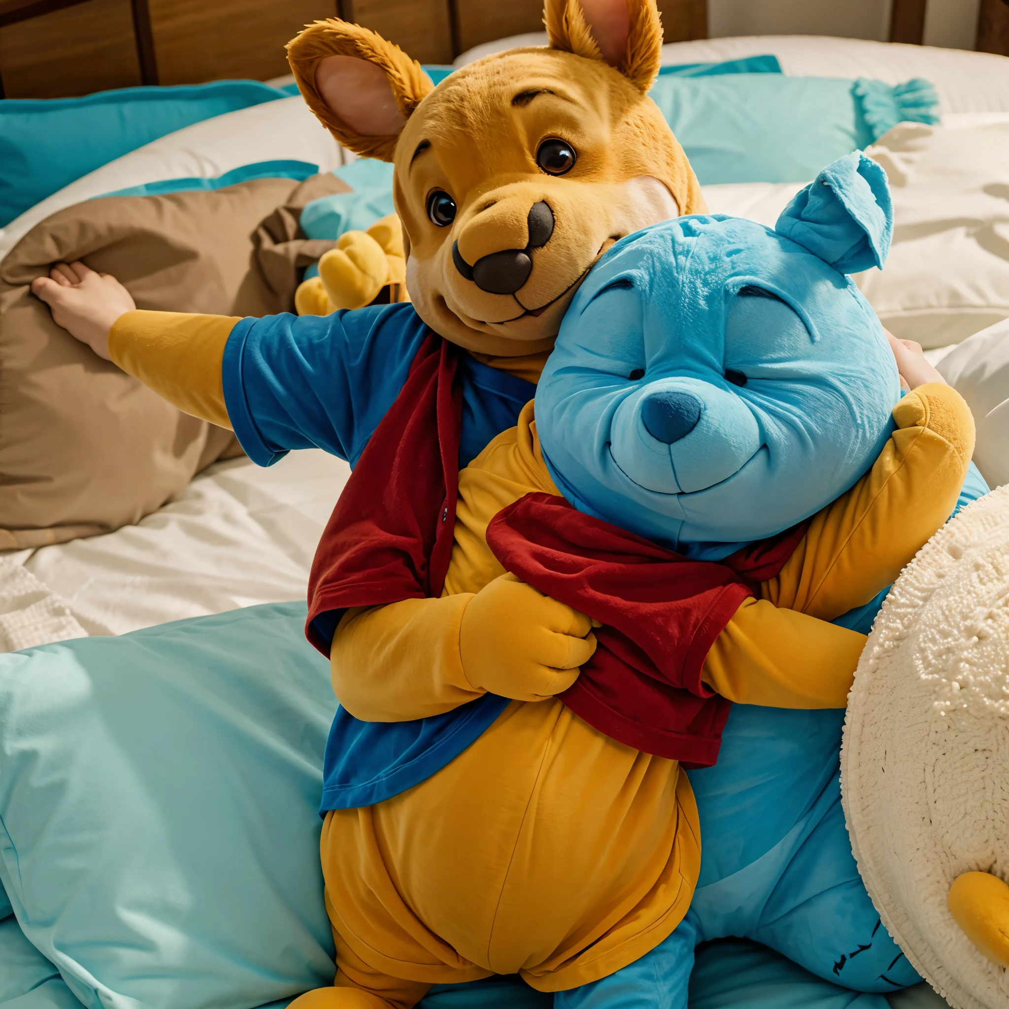 Winnie pooh dandose un abrazo con Stitch de lilo y stitch