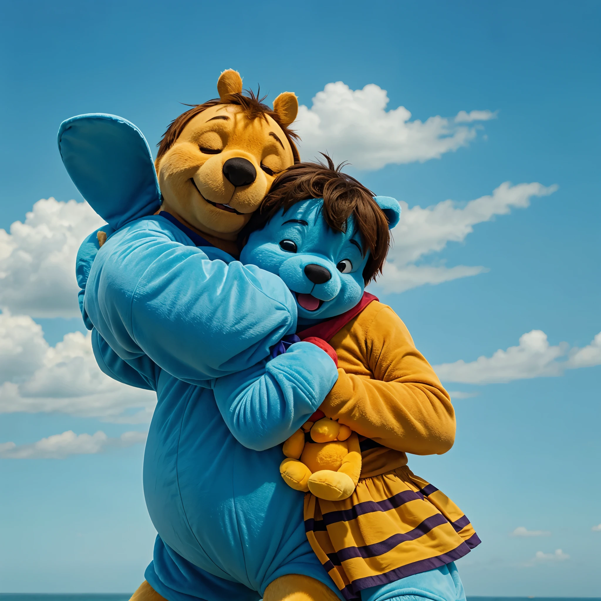 Winnie pooh dandose un abrazo con Stitch de lilo y stitch