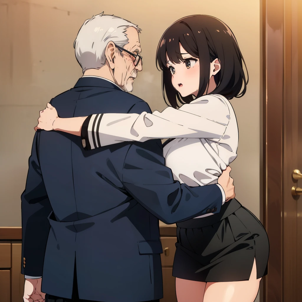 (nsfw:1.2),((One girl, 1 Elderly)), ((Skirt flip:1.4)), ((Old man grabs woman&#39;s skirt)), The old man laughs evilly, Huge breasts:1.7, Anime cel painting style, Highest quality, High resolution, Huge breasts:1.8, good, High leg panties,blue eyes, Purple Hair, bangs, Side Ponytail, hair ornaments, Embarrassing, fear, blush, View Viewer, whole body, Cowboy Shot:1.6, Crowded train、(((Completely naked:1.8)))