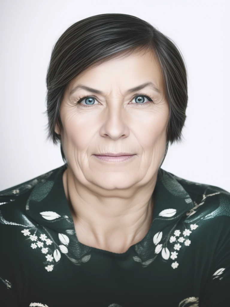 Photograph of a woman, Female 55 years old, Wrinkles on the face, protruding hair, pores, detailed glossy eyes, specular lighting, dslr, ultra quality. sharp focus, tack sharp, dof, film grain, Fujifilm XT3, crystal clear, 