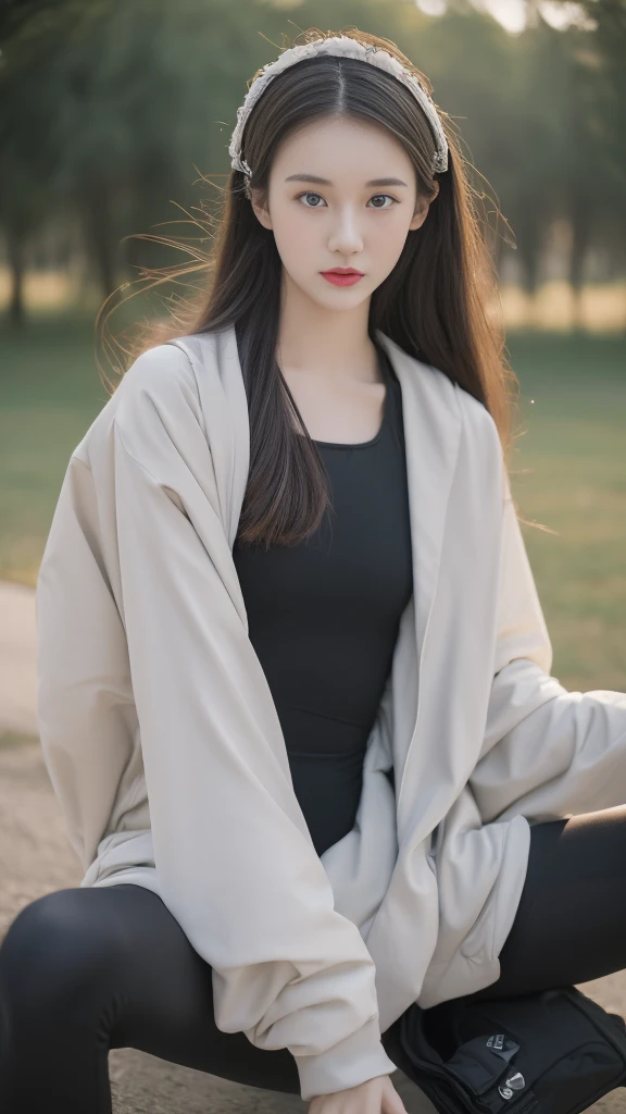 ((Best quality,High Detail,Focus accurately,masterpiece:1.5)), Full body photo of a perfect 18-year-old girl,Spandex one-piece tights,Spandex jumpsuit,Exquisite appearance,Clear facial details,Medium breasts,Long hair,Perfect body,