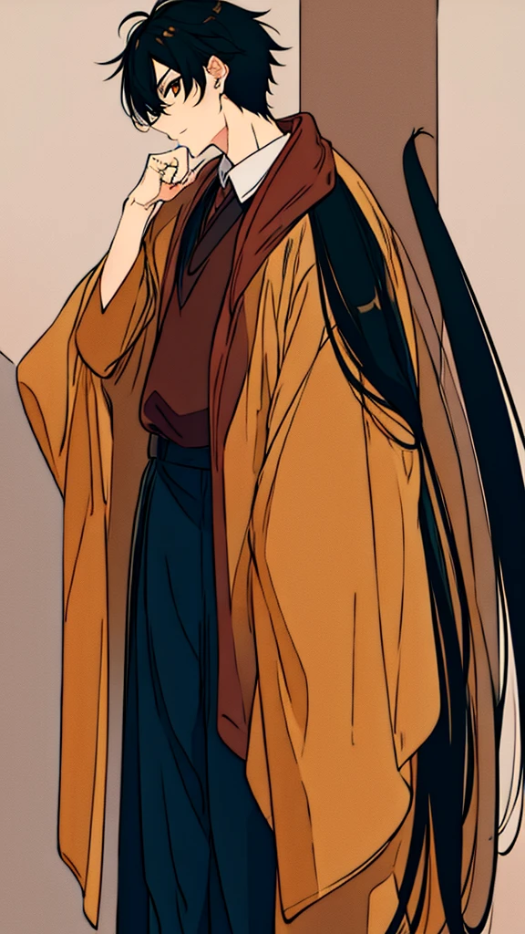 Anime boy with brown eyes and a little bit long black hair