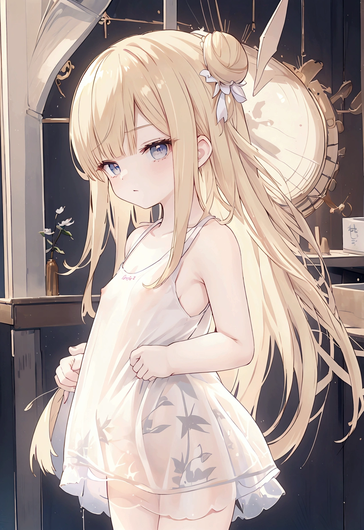 (masterpiece、最high quality、high quality、High resolution、Super detailed) )Decadent atmosphere、(In a dimly lit and gloomy amusement park、Girls wearing light camisoles seduce men、Negotiate prostitution)、Line of sight、BREAK、NSFW、(See-through camisole)、Sexy Lingerie、 (((NSFW))) (((infant))) (((5 years old))) (((透明白See-through camisole)))(((Long blonde)))(((Photographed from the front))) ((Hair Bun))(Very long hair))((Blunt bangs))((Bitch))((tsurime))((Big eyes))((Skinny body))((expensive))(Pale skin))((Botanical Prints))((infant))((Showing nipples under shirt))((Showing her crotch under her skirt))(Pale skin))((Botanical Prints))((infant))((nsfw))((((5 years old)))(((infant)))((Lolita))