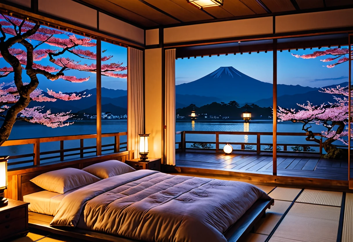 Another world in the night in the bedroom, beautiful scenery of Japan, before summer, Sengoku period ((masterpiece, best quality, 8K))