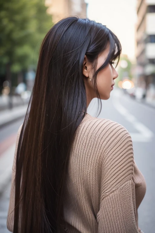 Back view of a woman with long hair Real