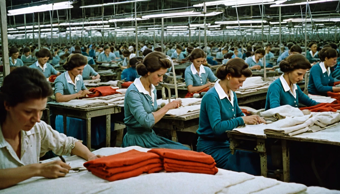 color photograph of a garment factory in the USSR in the 1980s. high detail