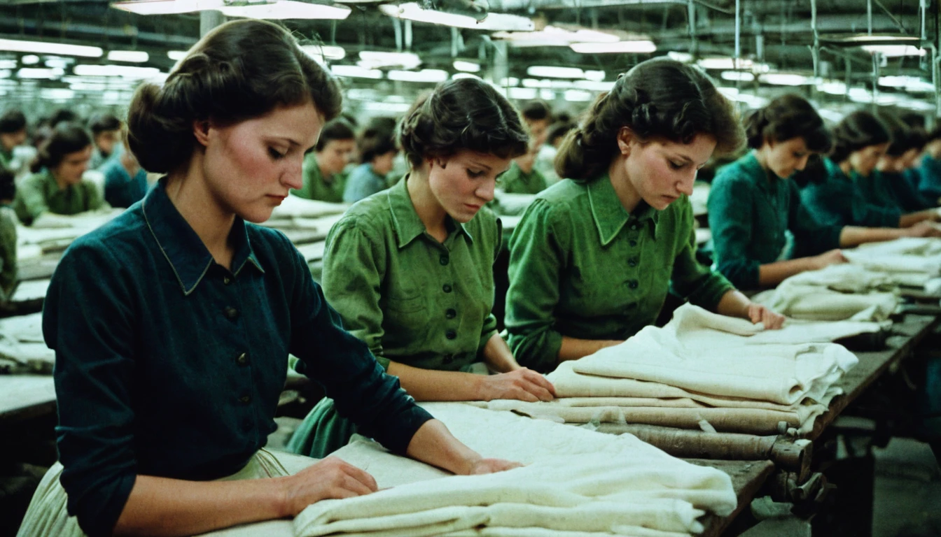 color photograph of a garment factory in the USSR in the 1980s. high detail