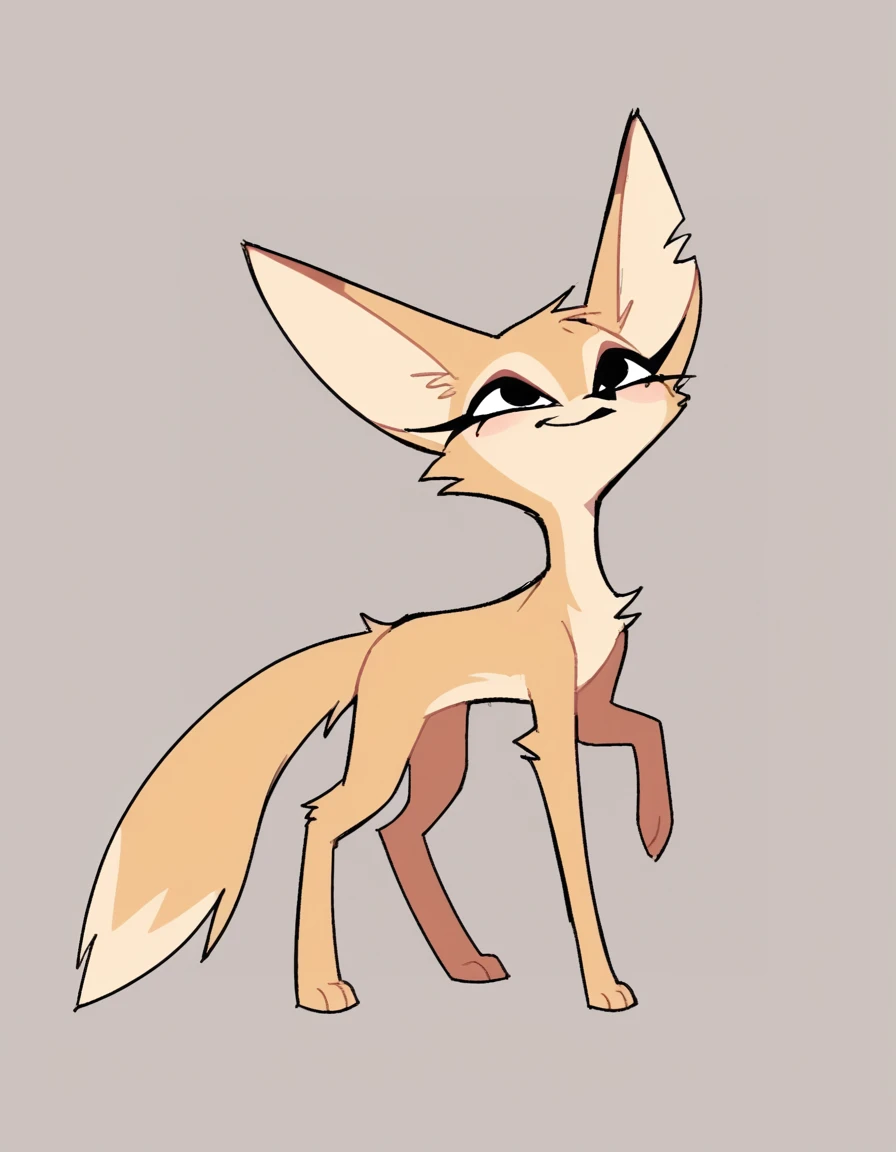 ,stkyswt, zPDXL, score_9, score_8_up, score_7_up, source_anime, BREAK sketch, flat color, 1girl, solo, black eyes, vivziepop, feral, fennec fox, female Fennec fox, helluva boss, full body, lineart, 