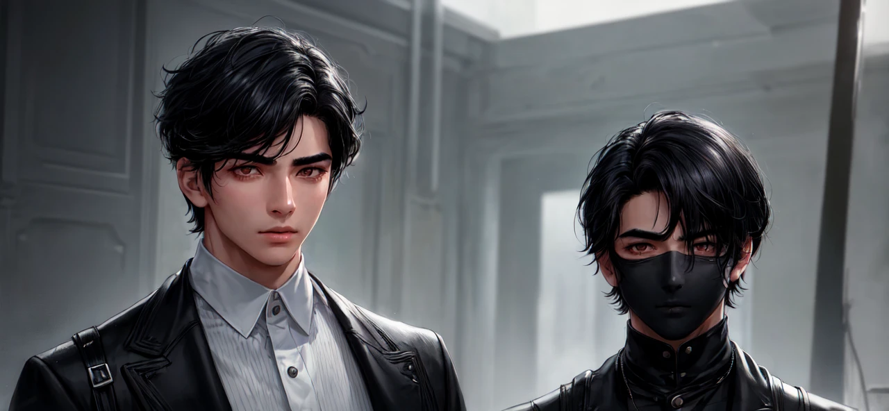 There is a young man, with black hair, staring to the side, with gloomy air, masterpiece, best quality, realistic, 1 man, male focus, handsome, [thick eyebrows], portrait, extremely detailed face, black hair, (short hair)